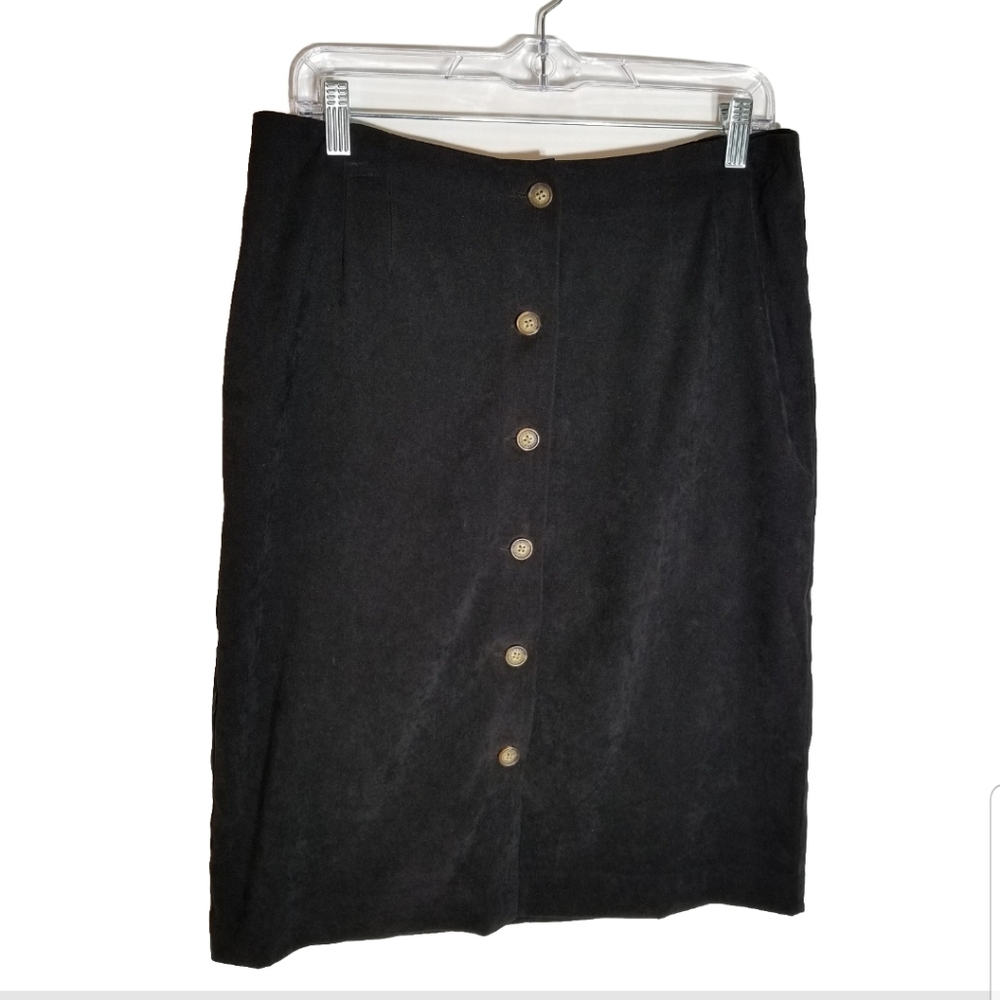 Orvis Skirt Women's 10 Faux Suede Microfiber Black Back Pocket Button Front